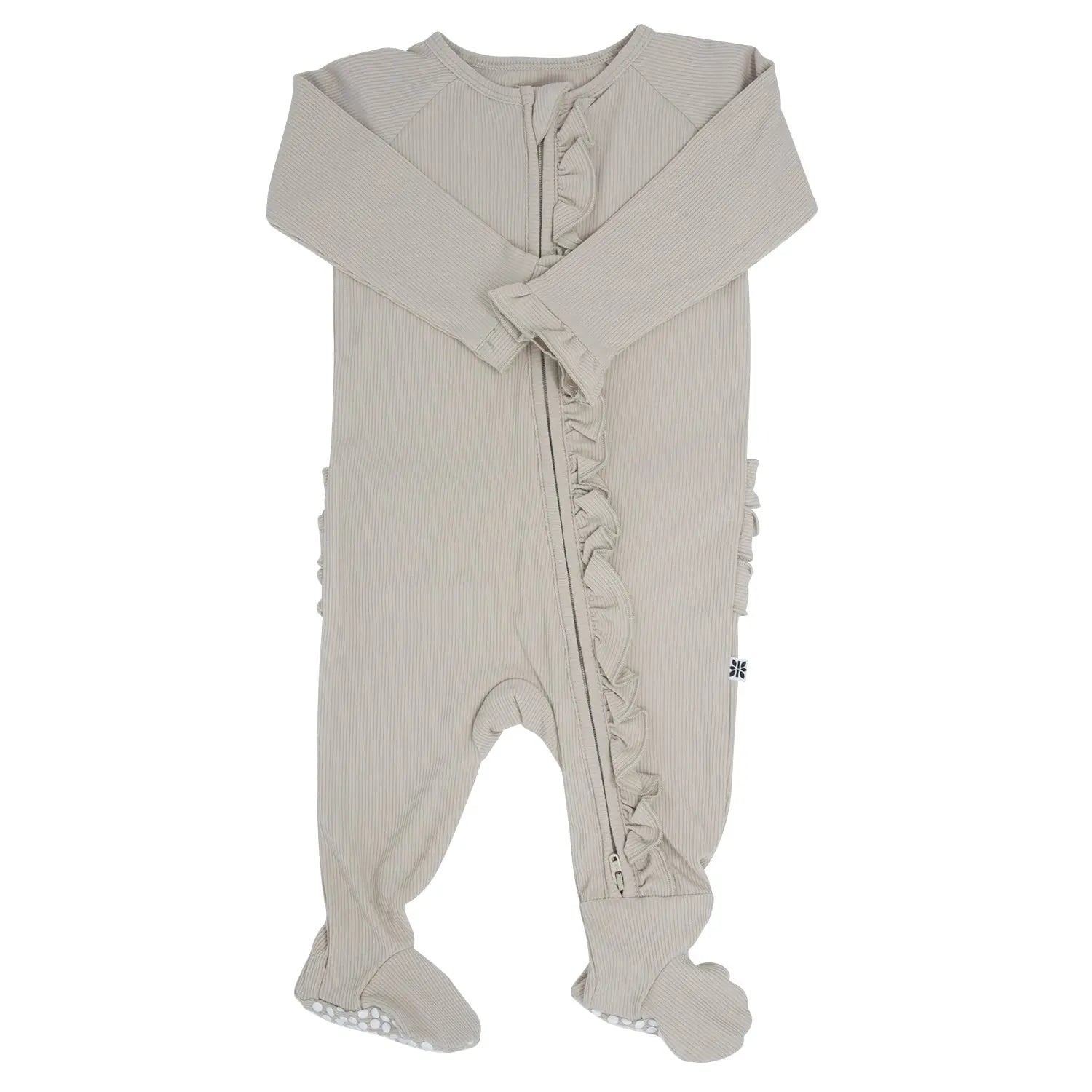 Ruffle Footie with 2 Way Zipper and No Slip Grips for Baby Sweet Bamboo
