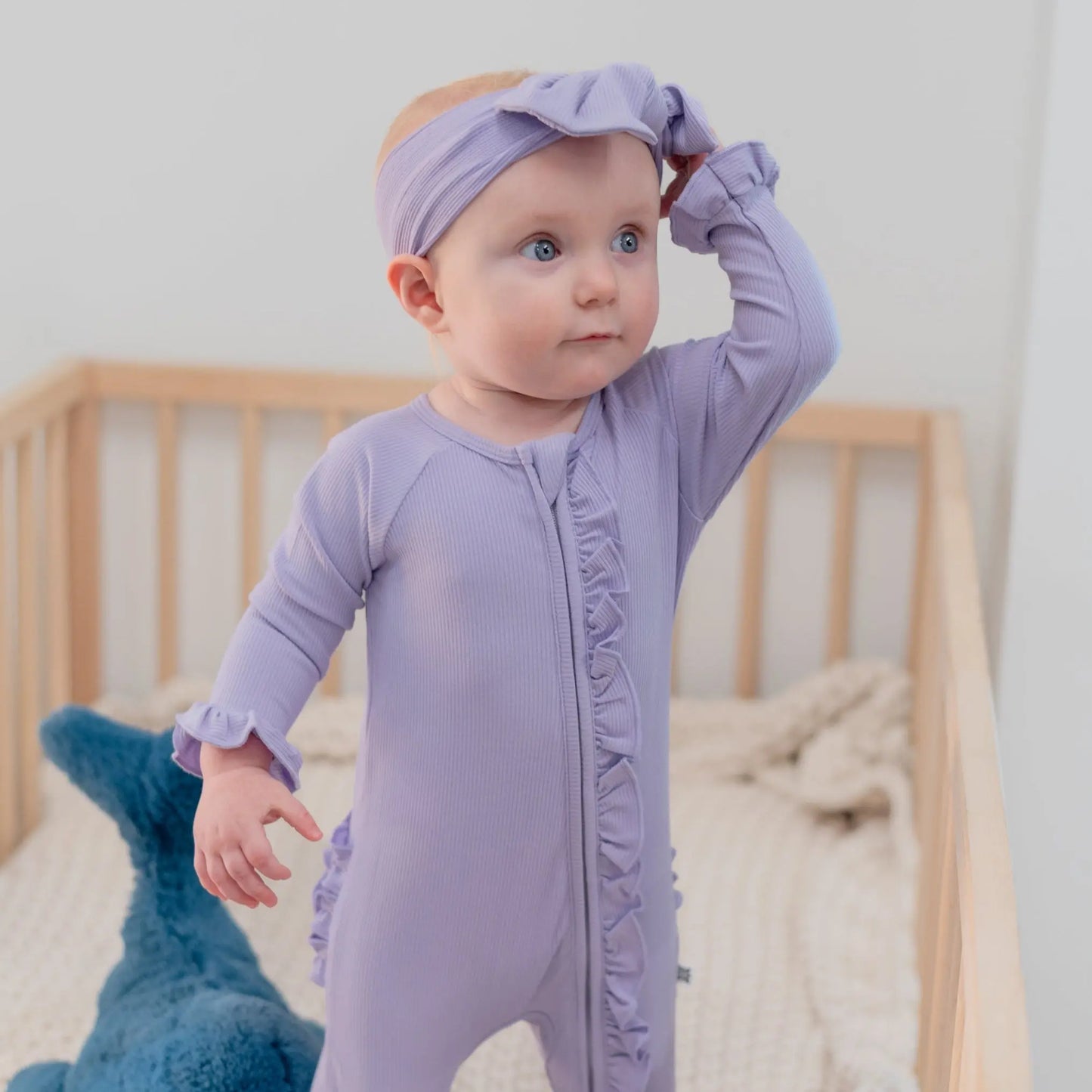 Ruffle Footie With 2 Way Zipper And Non Slip Grips For Infants Sweet Bamboo