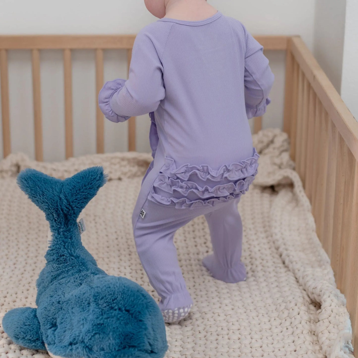 Ruffle Footie With 2 Way Zipper And Non Slip Grips For Infants Sweet Bamboo