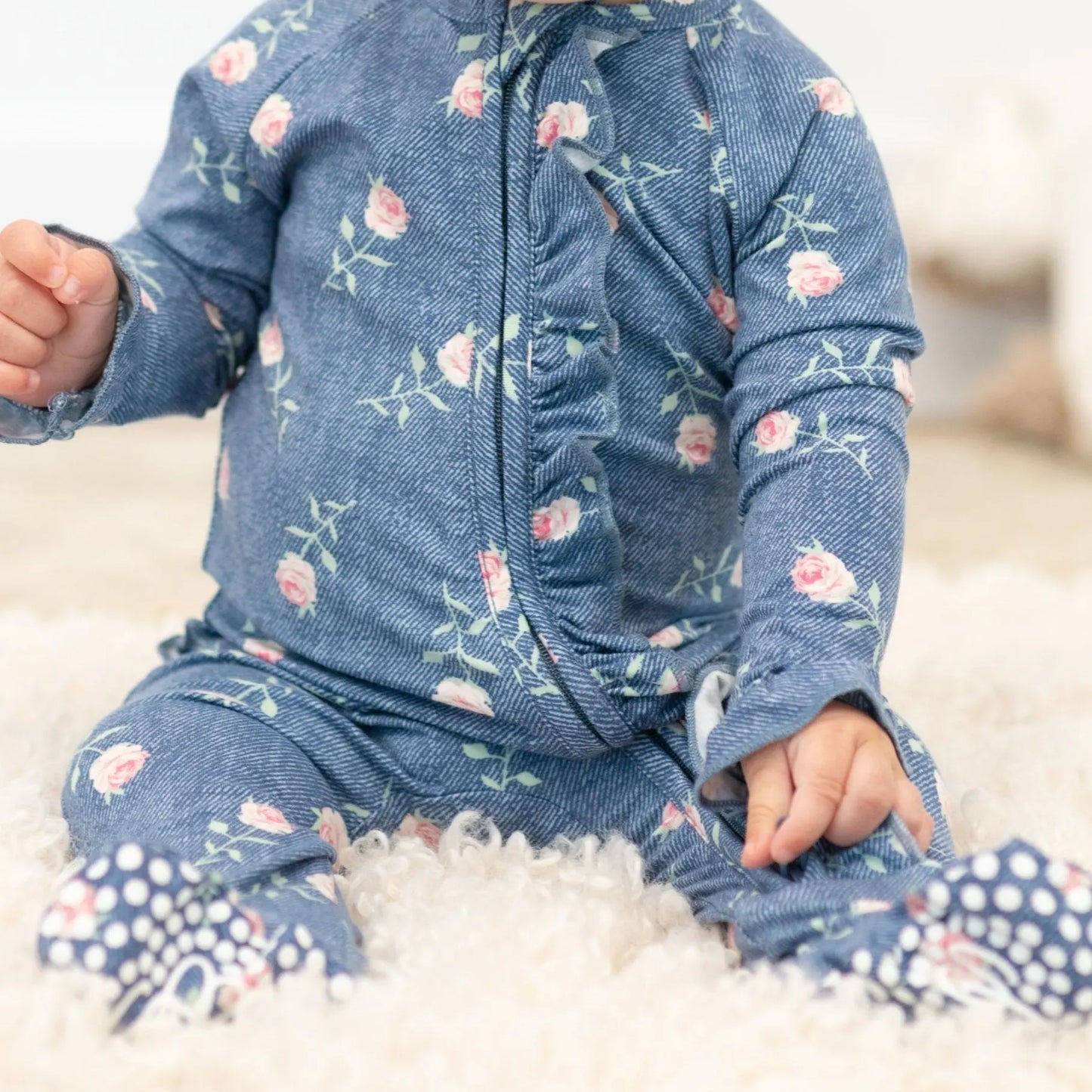 Ruffle Footie with 2 Way Zipper and No Slip Grips for Kids Sweet Bamboo
