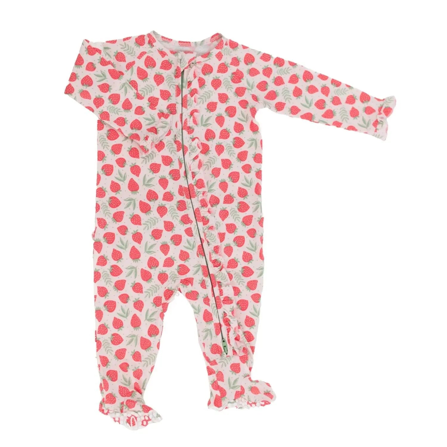 Sweet Bamboo Ruffle Baby Footie with Two Way Zipper and Non Slip Grips for Infants - Apparel & Accessories > Clothing > Baby & Toddler Clothing > Baby One-Pieces Ruffle Footies