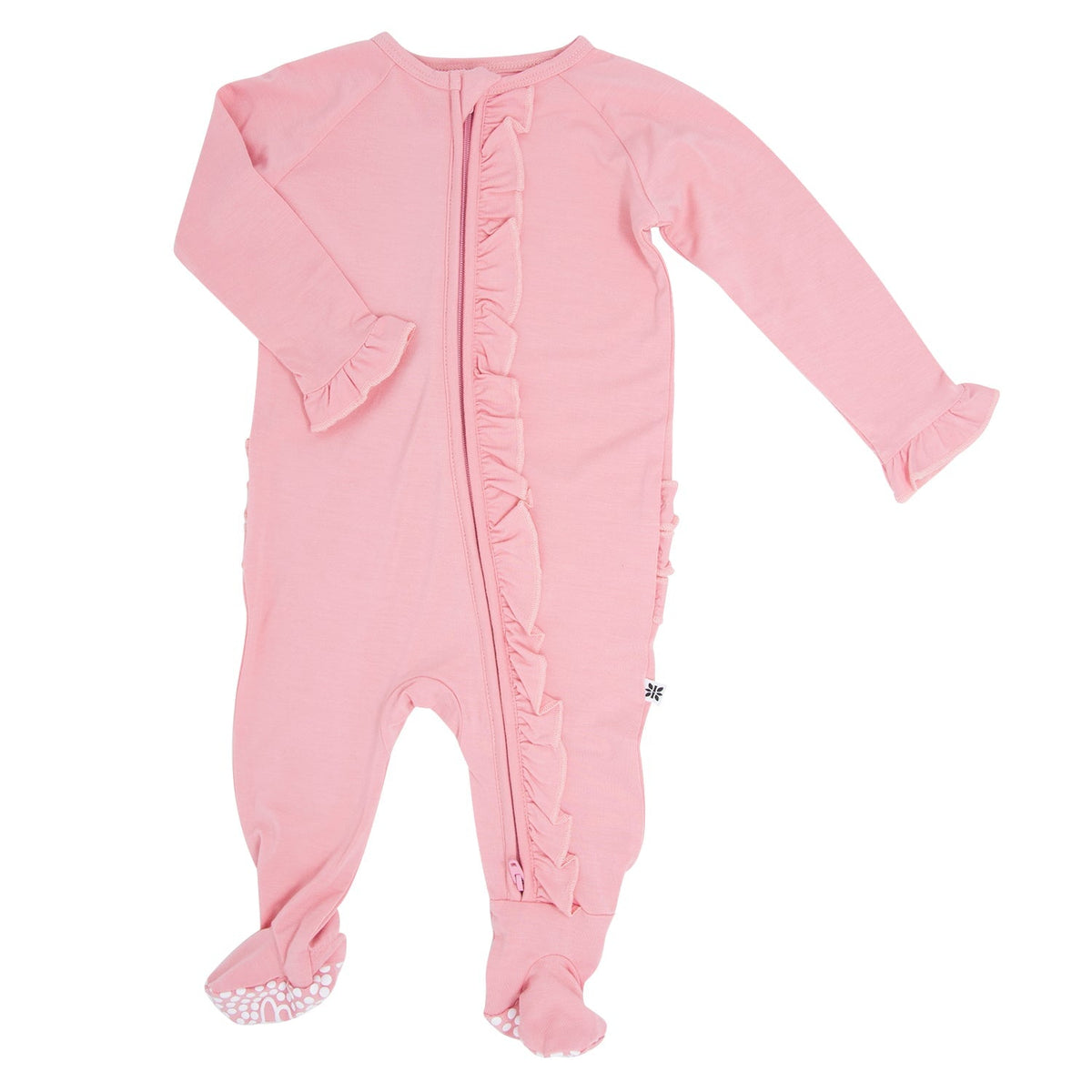 Ruffle Footie Pink Suede by Sweet Bamboo