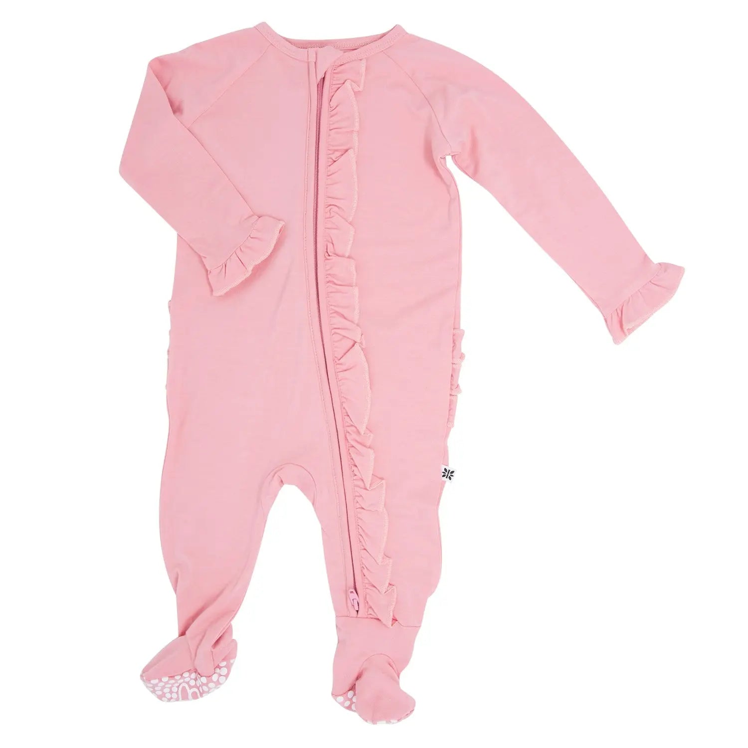 Ruffle Footie With 2 Way Zipper And No Slip Grips For Stability Sweet Bamboo