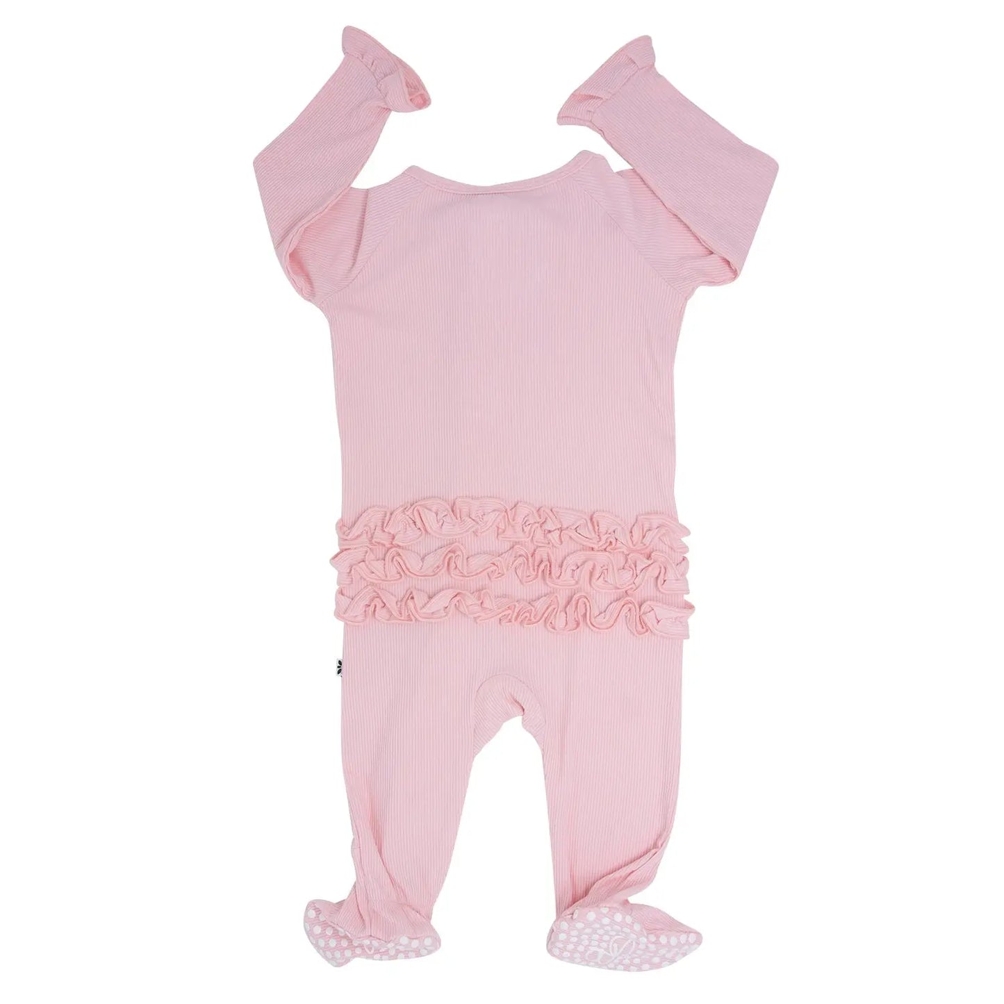 Ruffle Footie with 2 Way Zipper and No Slip Grips for Babies Sweet Bamboo