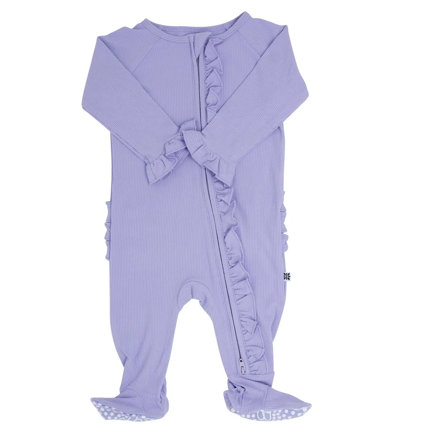 Ruffle Footie With 2 Way Zipper And Non Slip Grips For Infants Sweet Bamboo