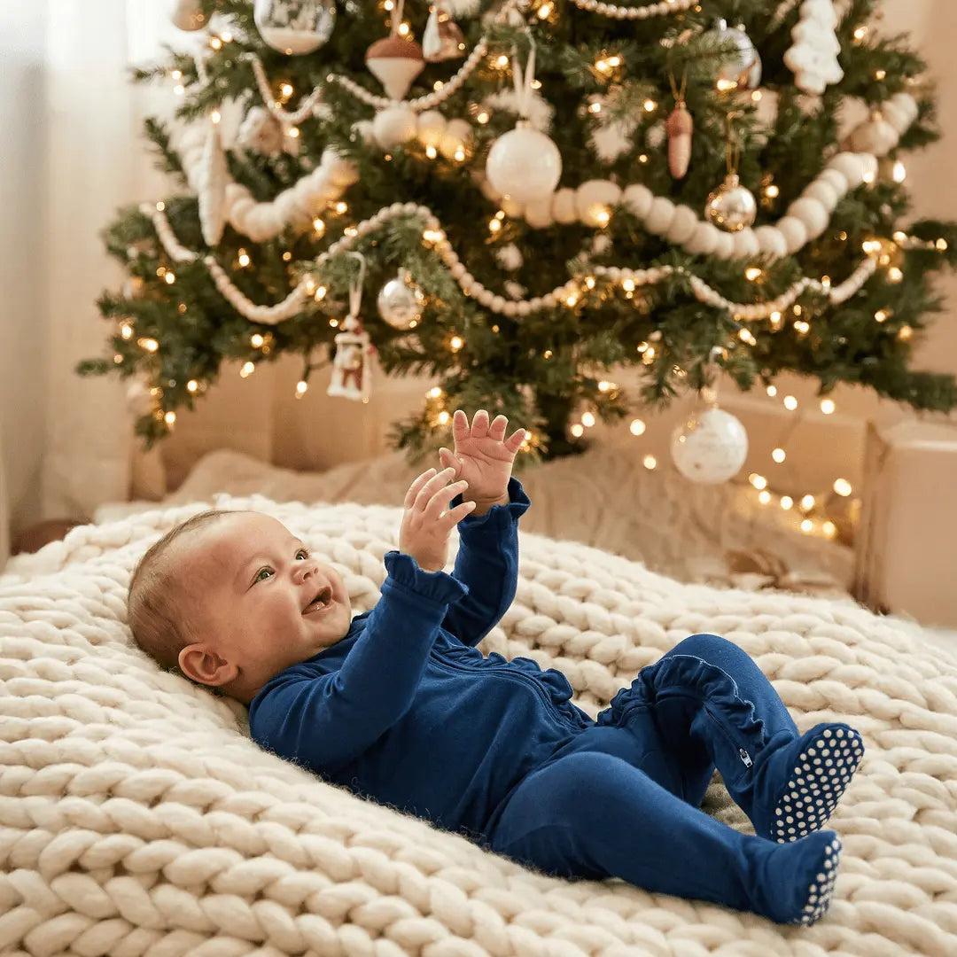 Ruffle Footie Navy Blue - Child, Baby & Toddler Clothing, Toddler, Christmas tree, Infant | Everetts Place