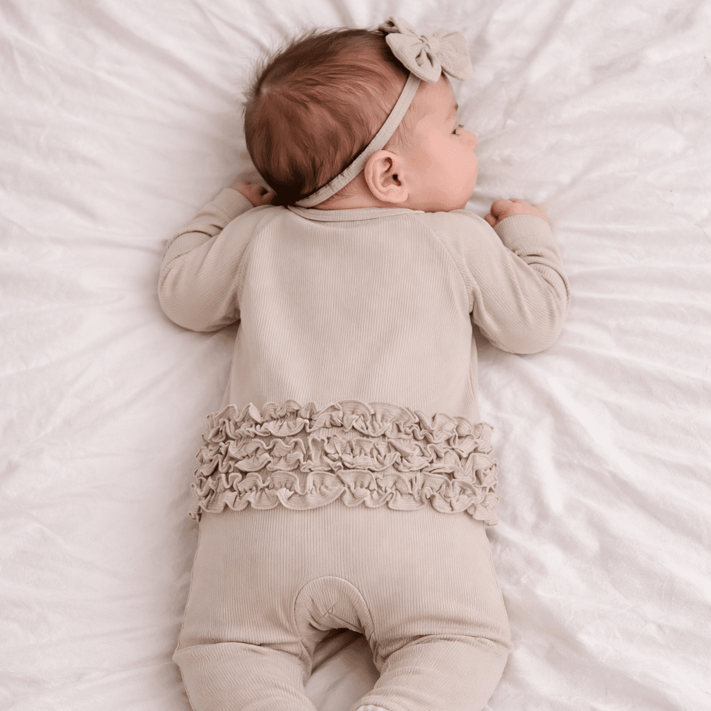 Ruffle Footie Oatmeal Rib - Sleeve, Baby & Toddler Clothing, Textile, Child, Comfort | Everetts Place