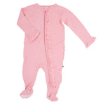 Sweet Bamboo Ruffle Footie Pink Suede - 