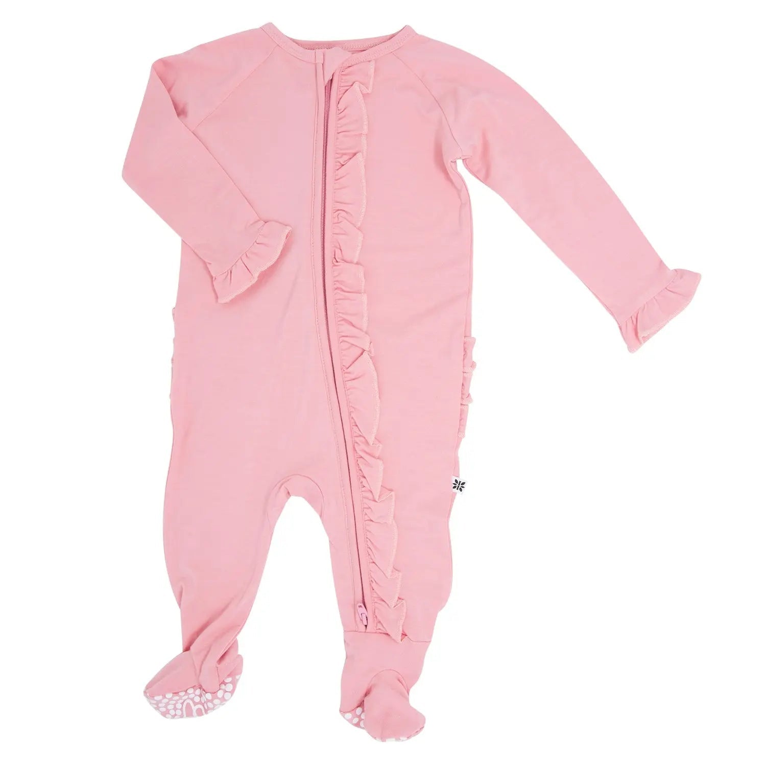 Sweet Bamboo Ruffle Footie Pink Suede - 