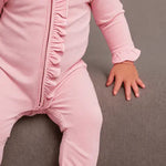 Sweet Bamboo Ruffle Footie Pink Suede