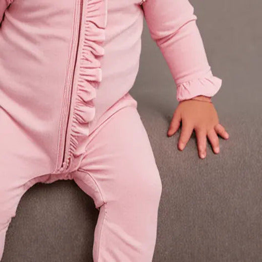 Sweet Bamboo Ruffle Footie Pink Suede