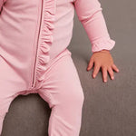 Sweet Bamboo Ruffle Footie Pink Suede - 
