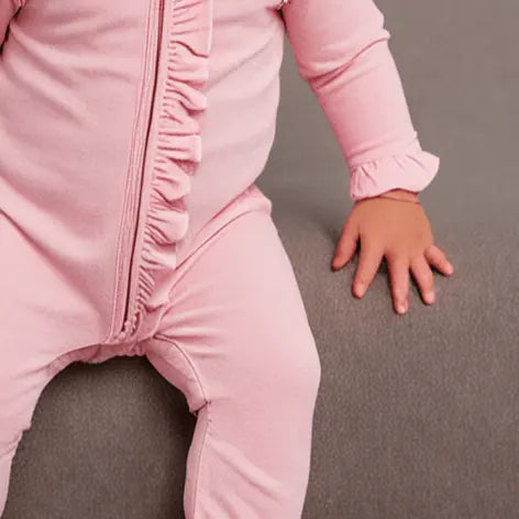 Sweet Bamboo Ruffle Footie Pink Suede - 