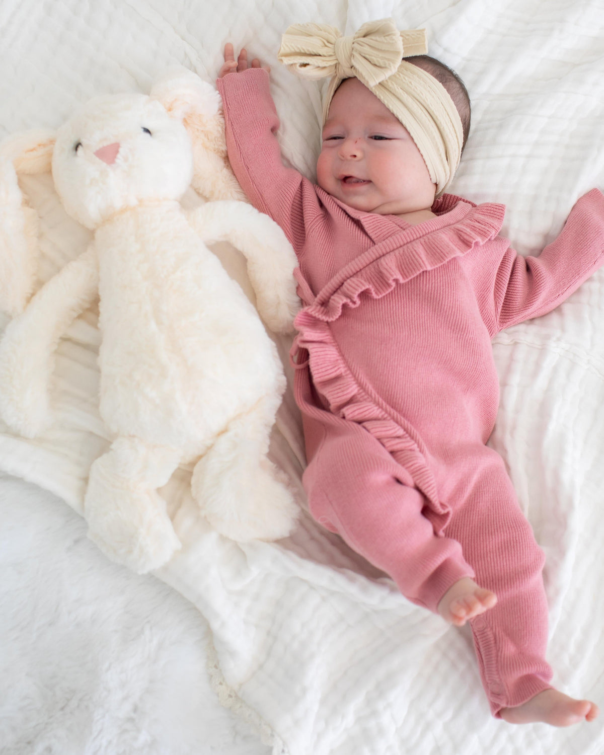 Ruffle Knit Romper in Dusty Rose by Bestaroo