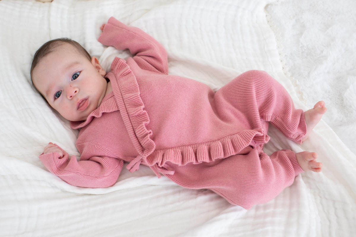 Ruffle Knit Romper in Dusty Rose by Bestaroo