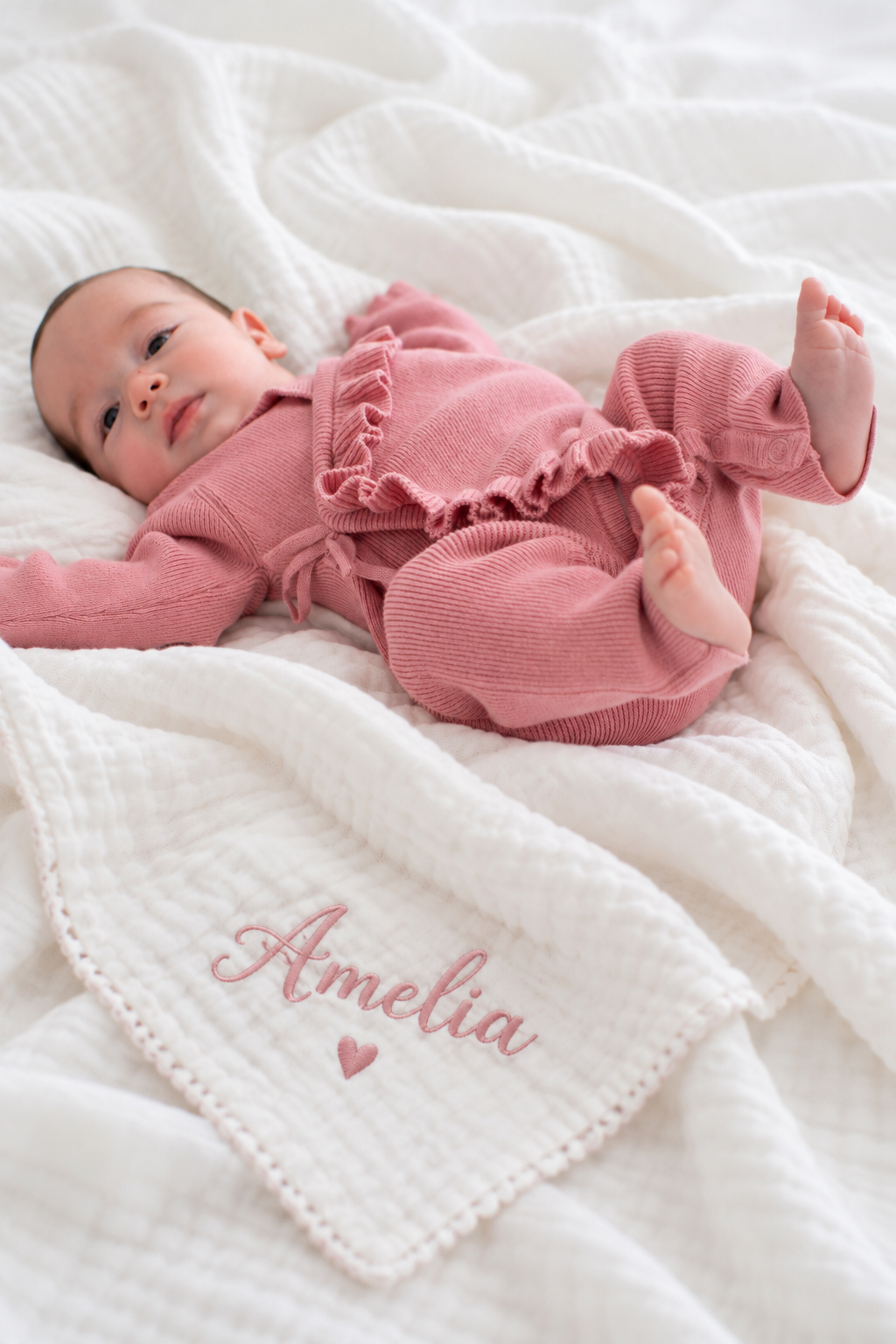 Ruffle Knit Romper in Dusty Rose by Bestaroo