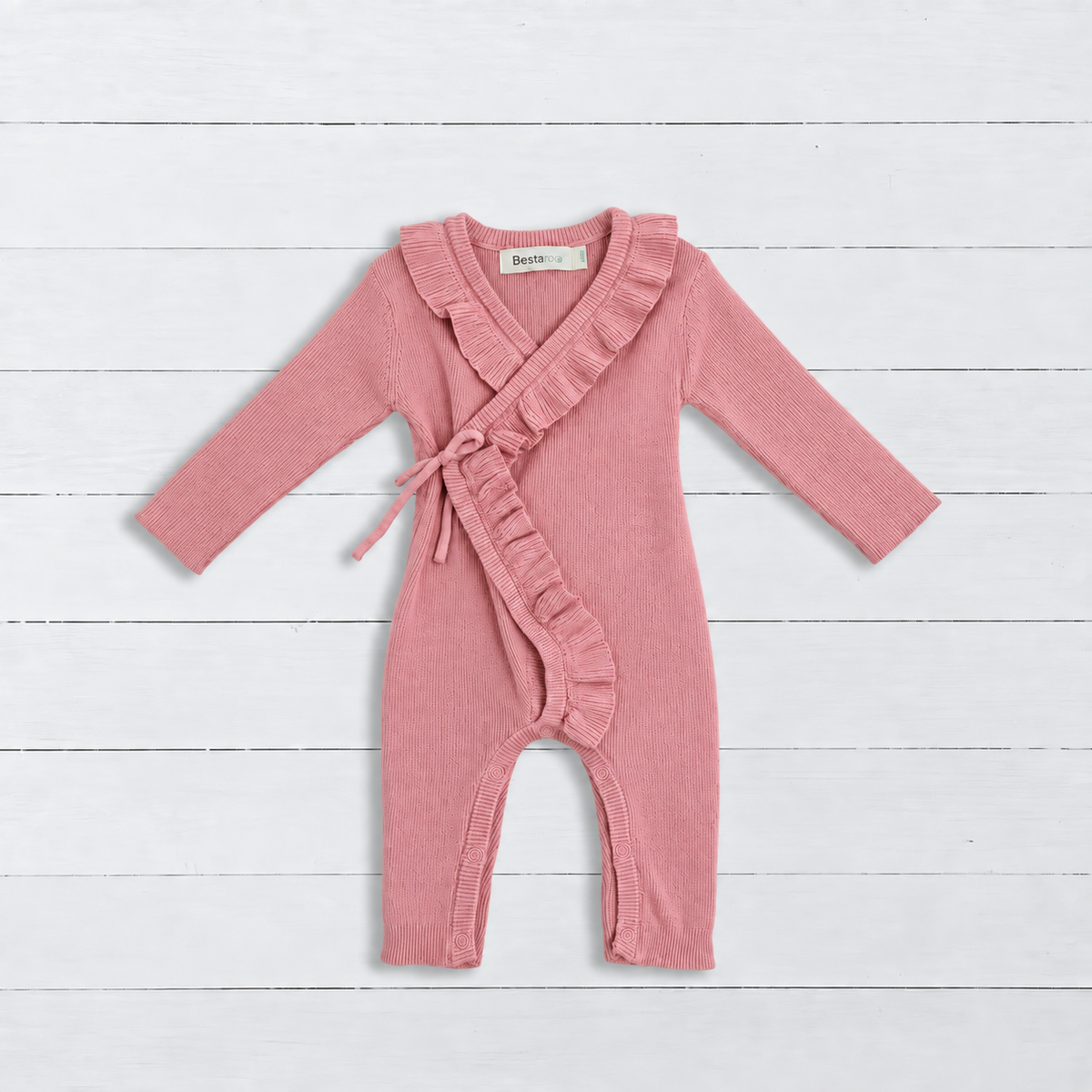 Ruffle Knit Romper in Dusty Rose by Bestaroo