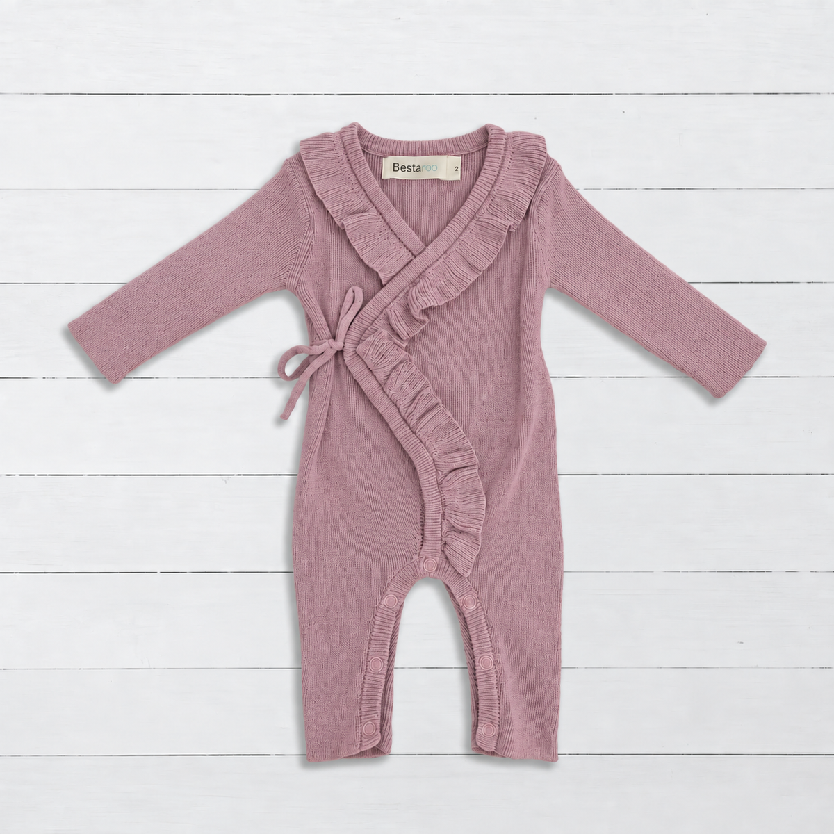 Ruffle Knit Romper in Soft Plum by Bestaroo