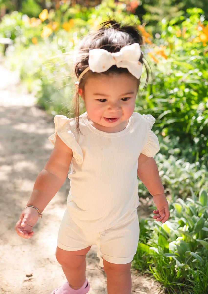 Harp Angel Boutique Ruffle Ribbed Short Set with Ruffle Sleeves - 