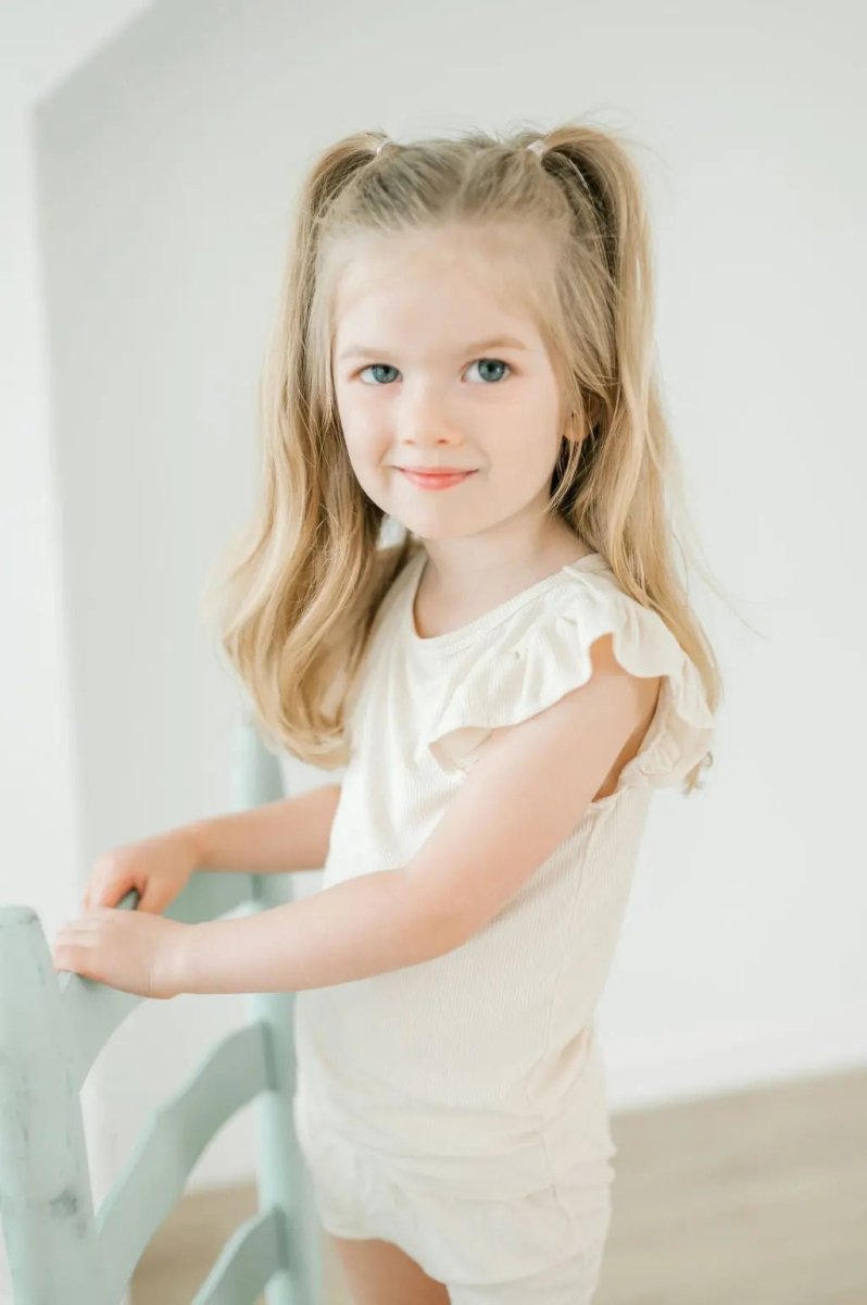 Harp Angel Boutique Ruffle Ribbed Short Set with Ruffle Sleeves - 