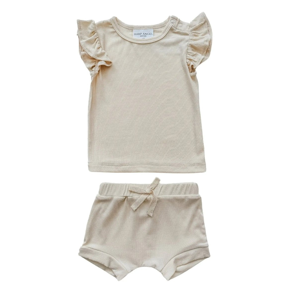 Harp Angel Boutique Ruffle Ribbed Short Set with Ruffle Sleeves - 