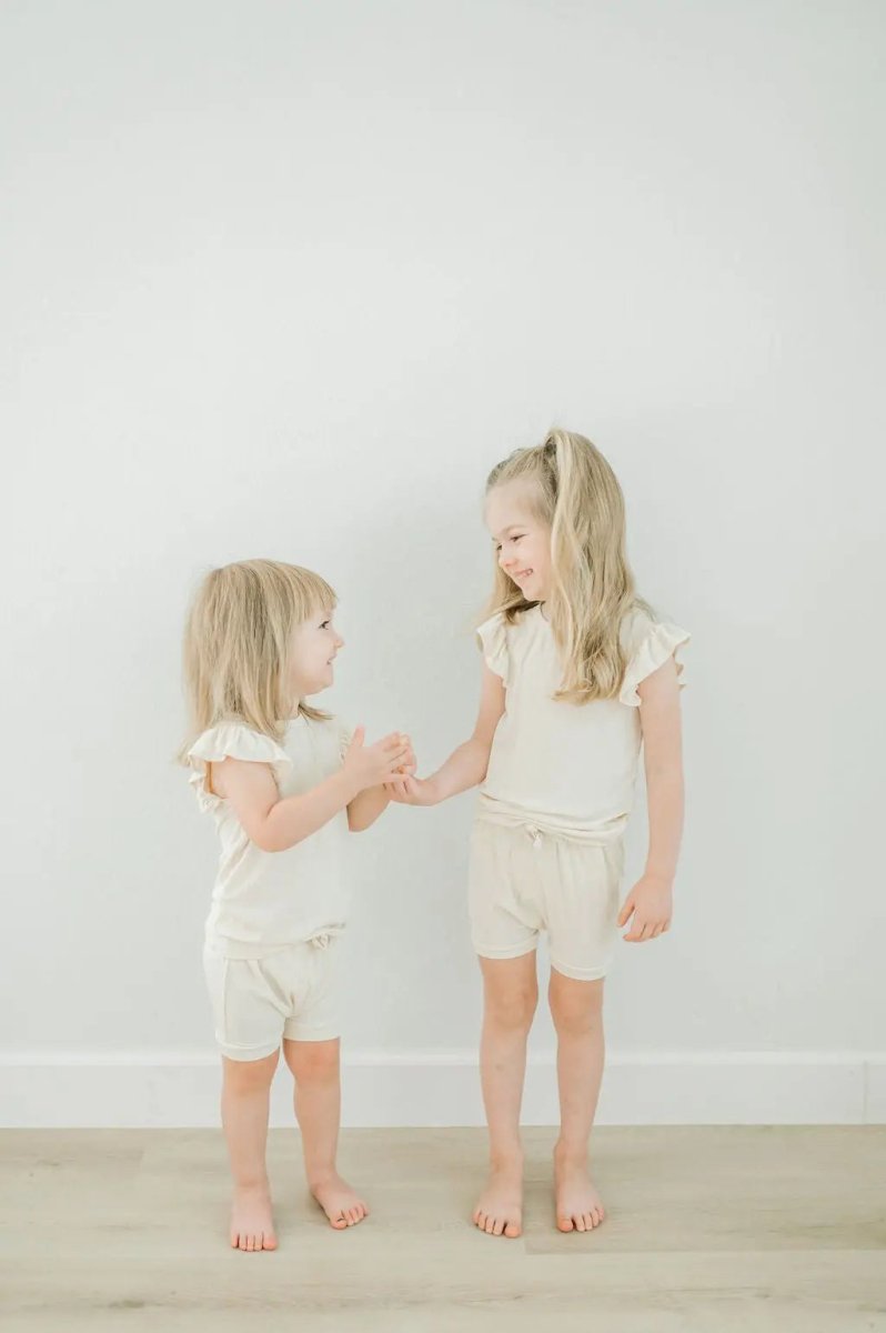 Harp Angel Boutique Ruffle Ribbed Short Set with Ruffle Sleeves - 