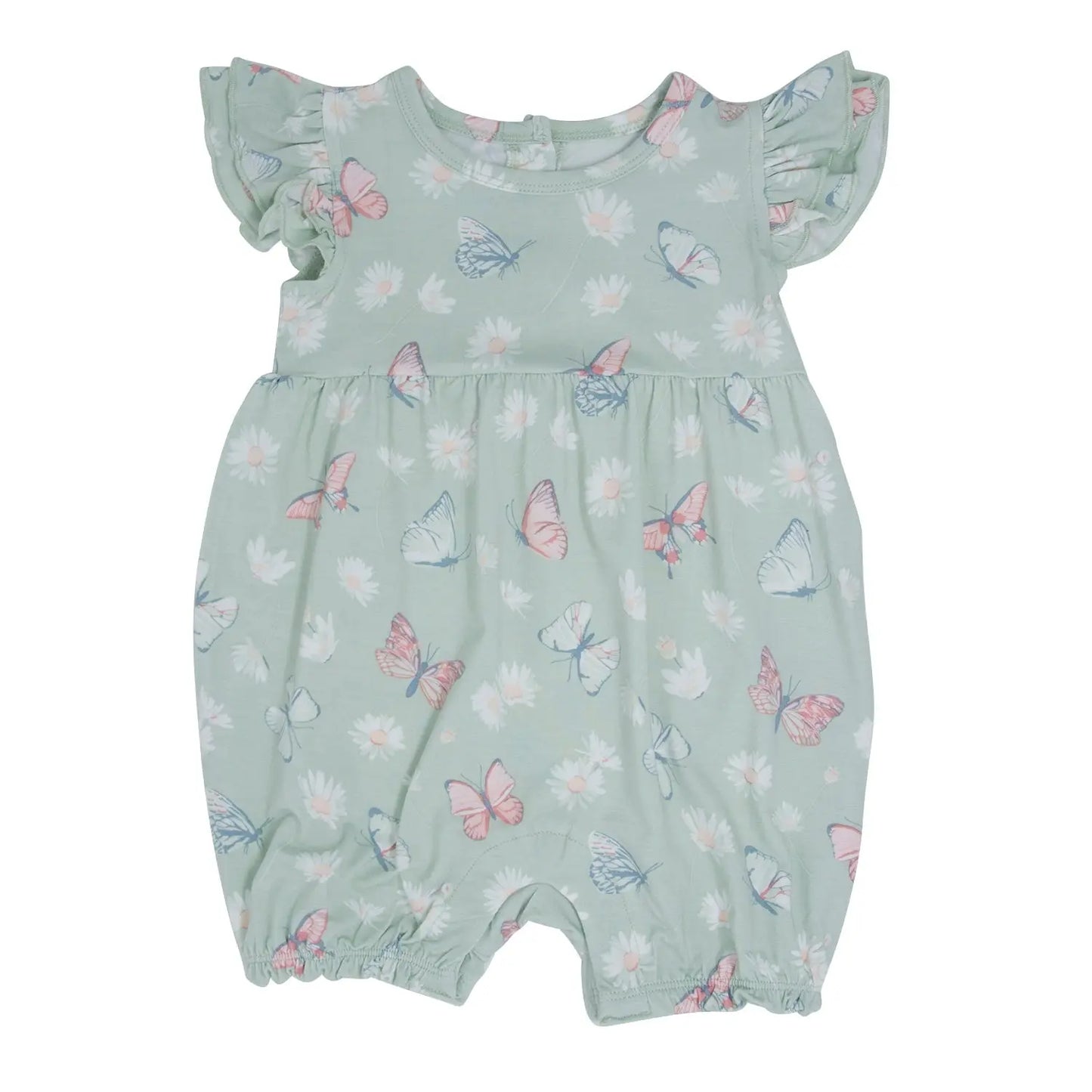Mint Butterfly Daisy Bamboo Ruffle Romper For Kids Sweet Bamboo