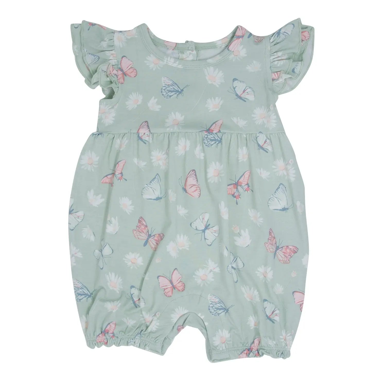 Mint Butterfly Daisy Bamboo Ruffle Romper For Kids Sweet Bamboo