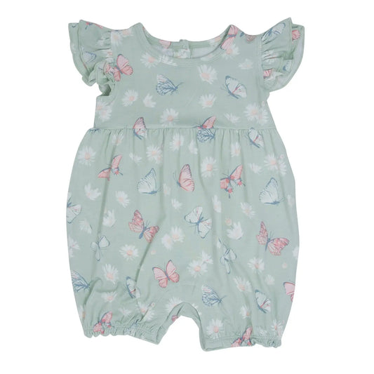 Mint Butterfly Daisy Bamboo Ruffle Romper For Kids Sweet Bamboo