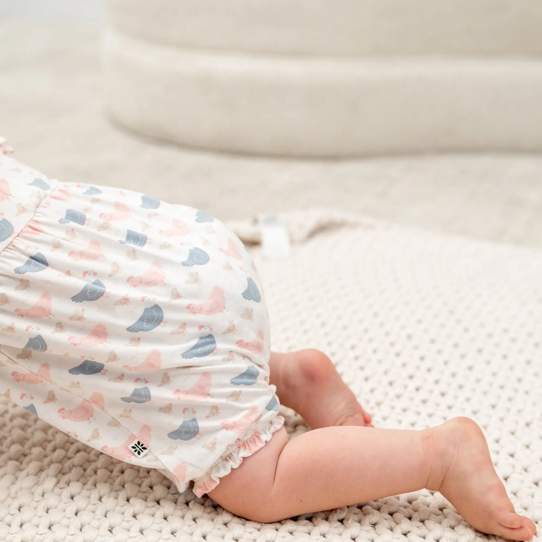 Sweet Bamboo Pink Farm Hens Bamboo Ruffle Romper for Stylish Summer Play for Girls - Apparel & Accessories > Clothing > Baby & Toddler Clothing > Baby One-Pieces baby daywear