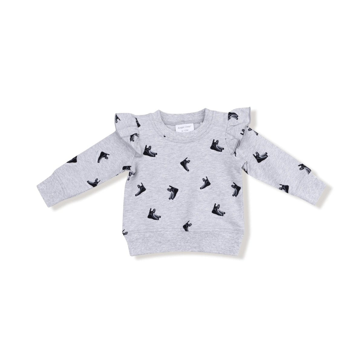 Angel Dear Ruffle Sweatshirt With Hockey Skates Print For Winter - Everetts Place Boutique - 