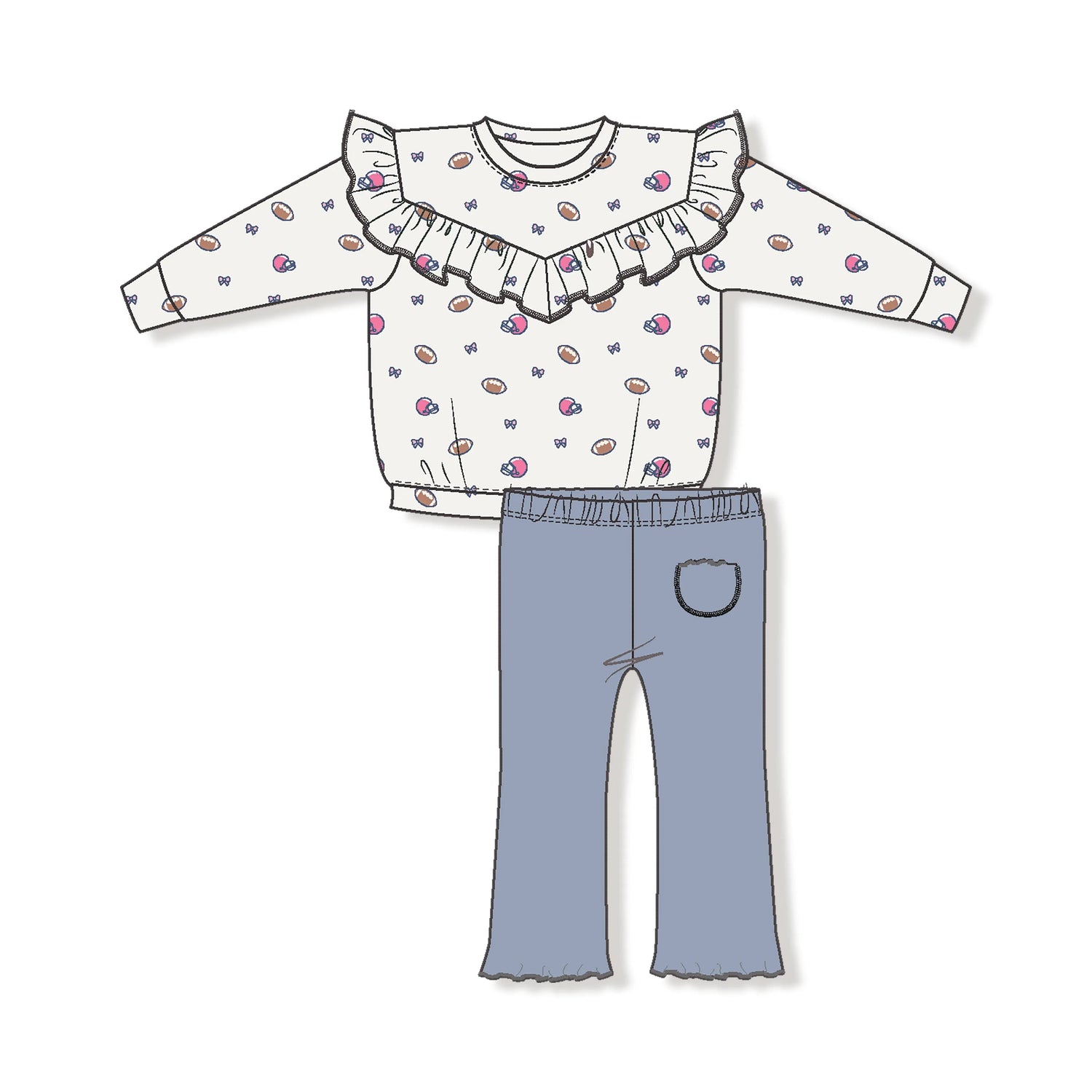 Angel Dear Ruffle Waffle Top and Waffle Flare Pant Set for Cozy Comfort - 