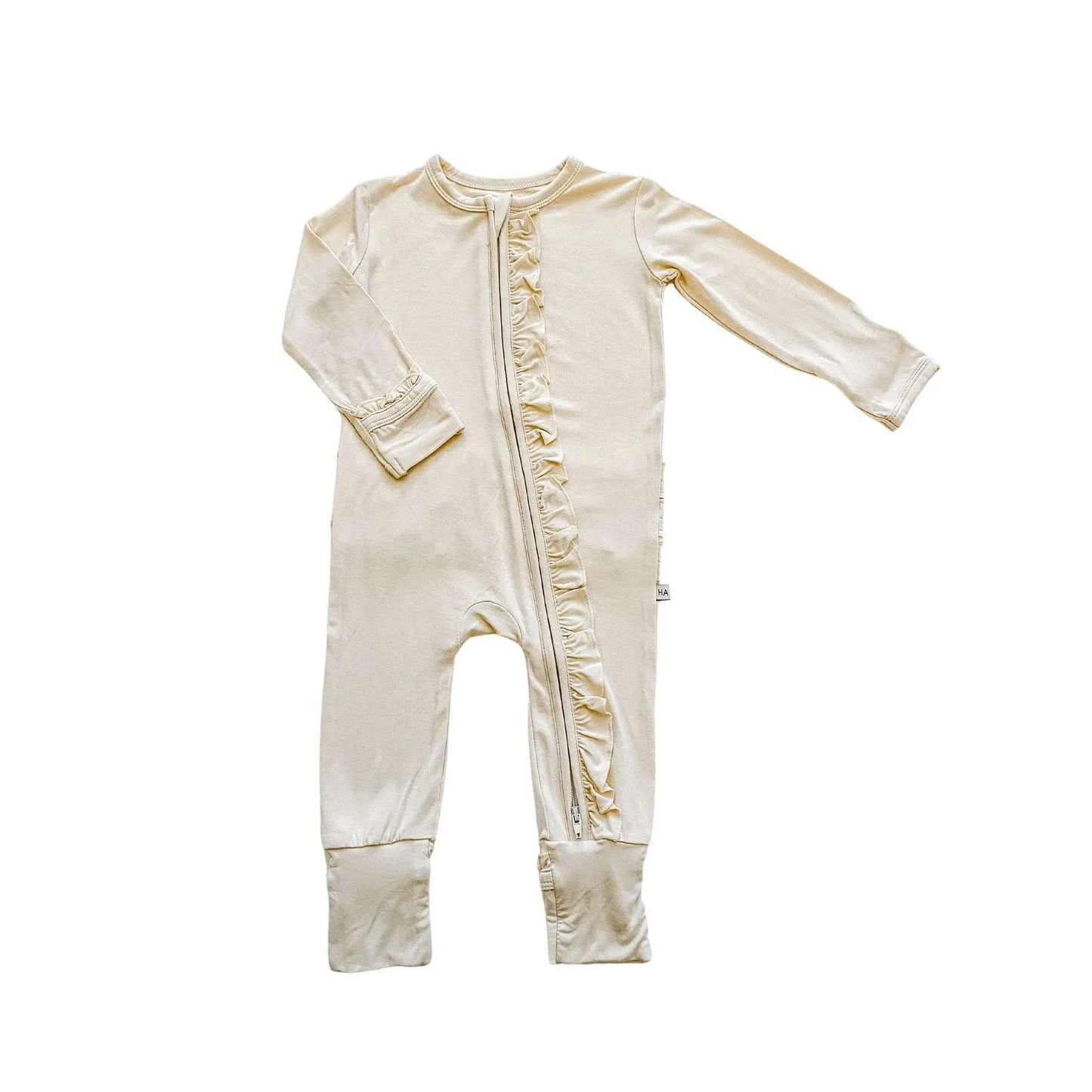 Ruffle Zipper One Piece Cream Bamboo Outfit for Baby Harp Angel Boutique