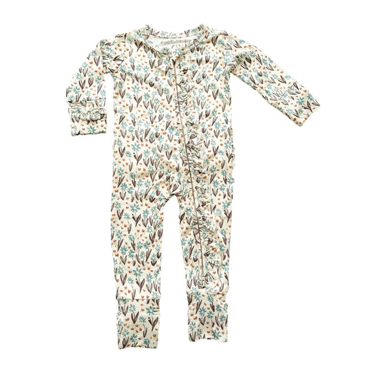 Cozy Ruffle Zipper Baby Pajamas–Soft La La Floral Sleepwear Harp Angel Boutique