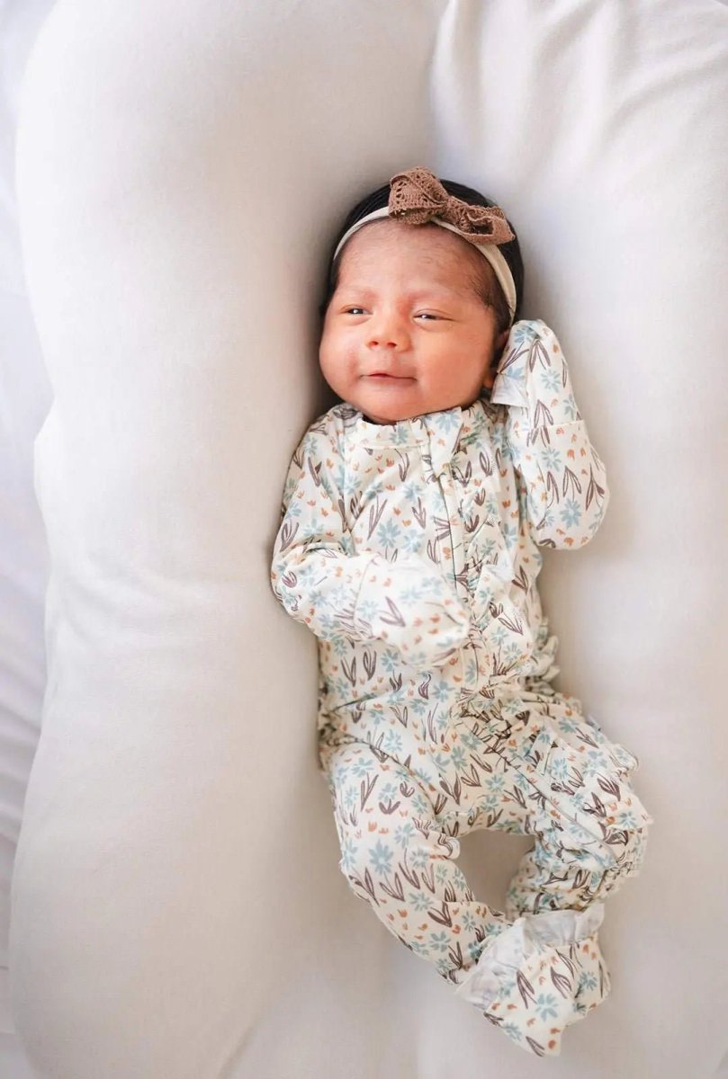 Harp Angel Boutique Ruffle Zipper One Piece Pajamas with Soft Bamboo Fabric for Infants - 