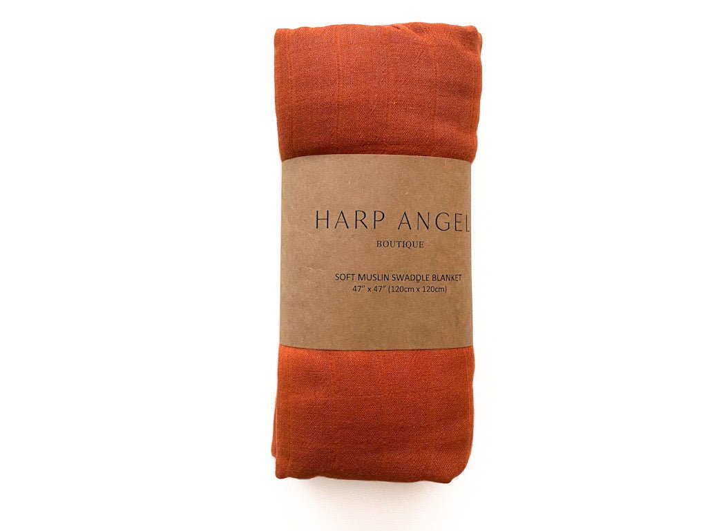 Organic Muslin Bamboo Swaddle Blanket - Rust by Harp Angel Boutique at Everetts Place