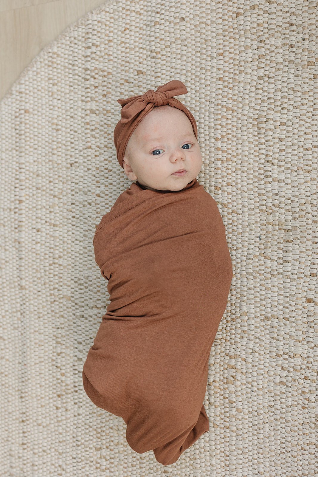 Mebie Baby Rust Bamboo Swaddle Hat Or Head Wrap Set For Newborns 0 To 3 Months - 