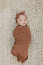 Mebie Baby Rust Bamboo Swaddle Hat Or Head Wrap Set For Newborns 0 To 3 Months - 