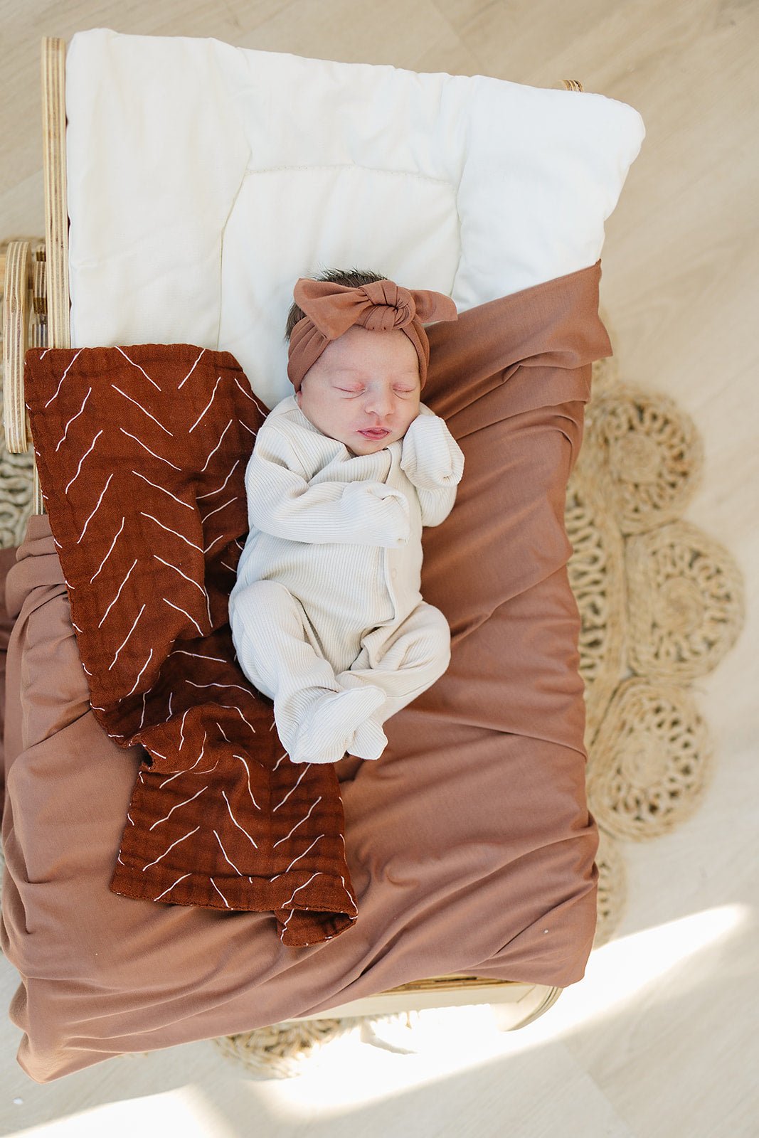 Mebie Baby Rust Bamboo Swaddle Hat Or Head Wrap Set For Newborns 0 To 3 Months - 