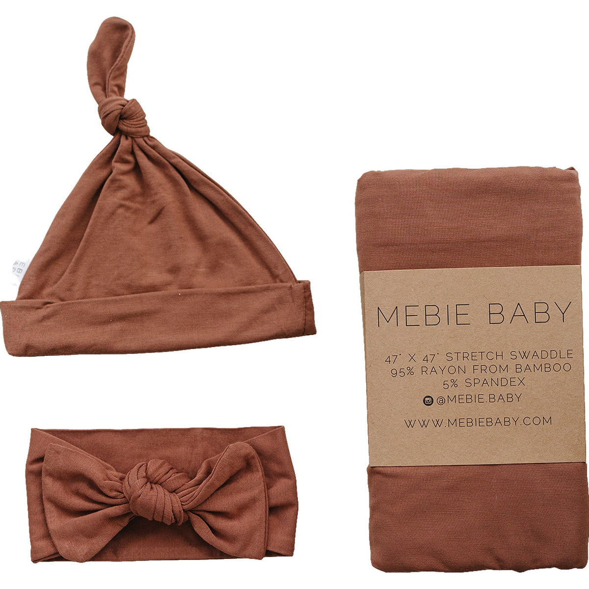 Mebie Baby Rust Bamboo Swaddle Hat Or Head Wrap Set For Newborns 0 To 3 Months - 