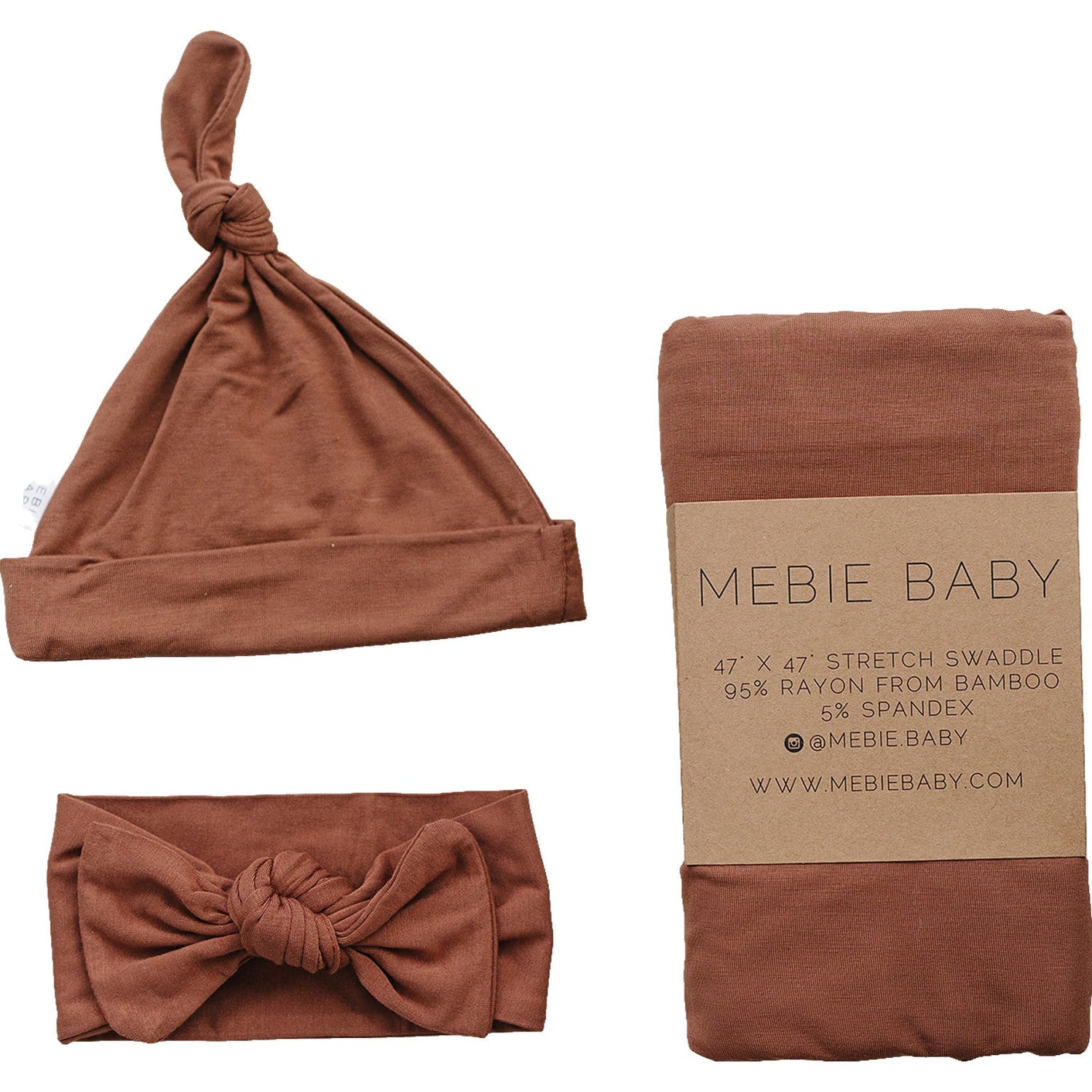 Mebie Baby Rust Bamboo Swaddle Hat Or Head Wrap Set For Newborns 0 To 3 Months - 