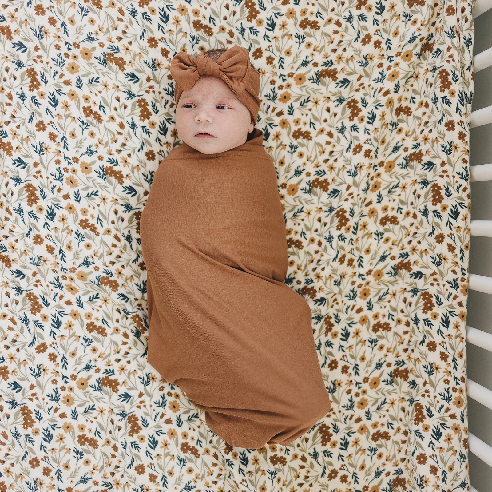Mebie Baby Rust Bamboo Swaddle Hat Or Head Wrap Set For Newborns 0 To 3 Months - 