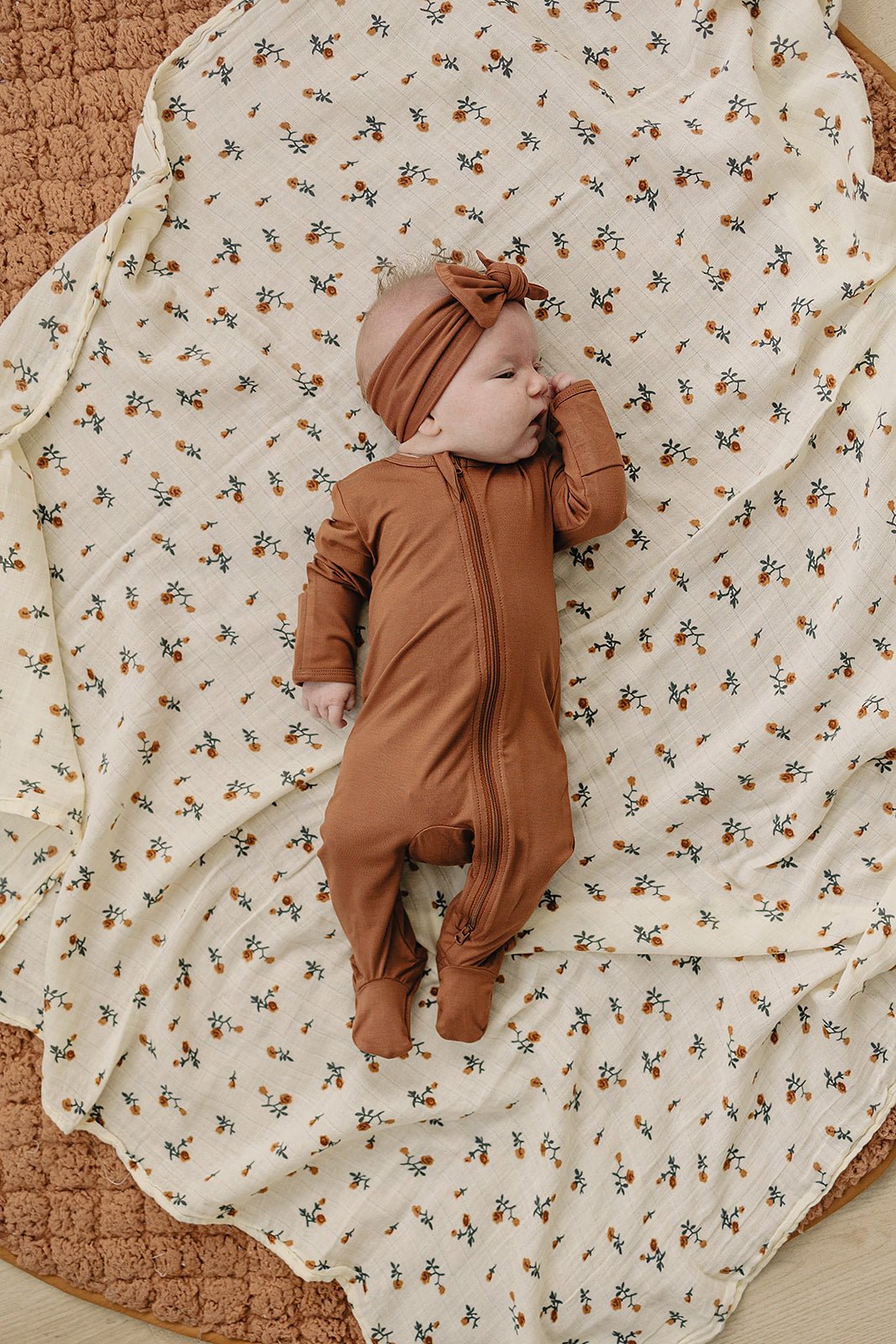 Mebie Baby Rust Bamboo Zipper Footed Baby Onesie Mebie Baby With Double Zipper - 