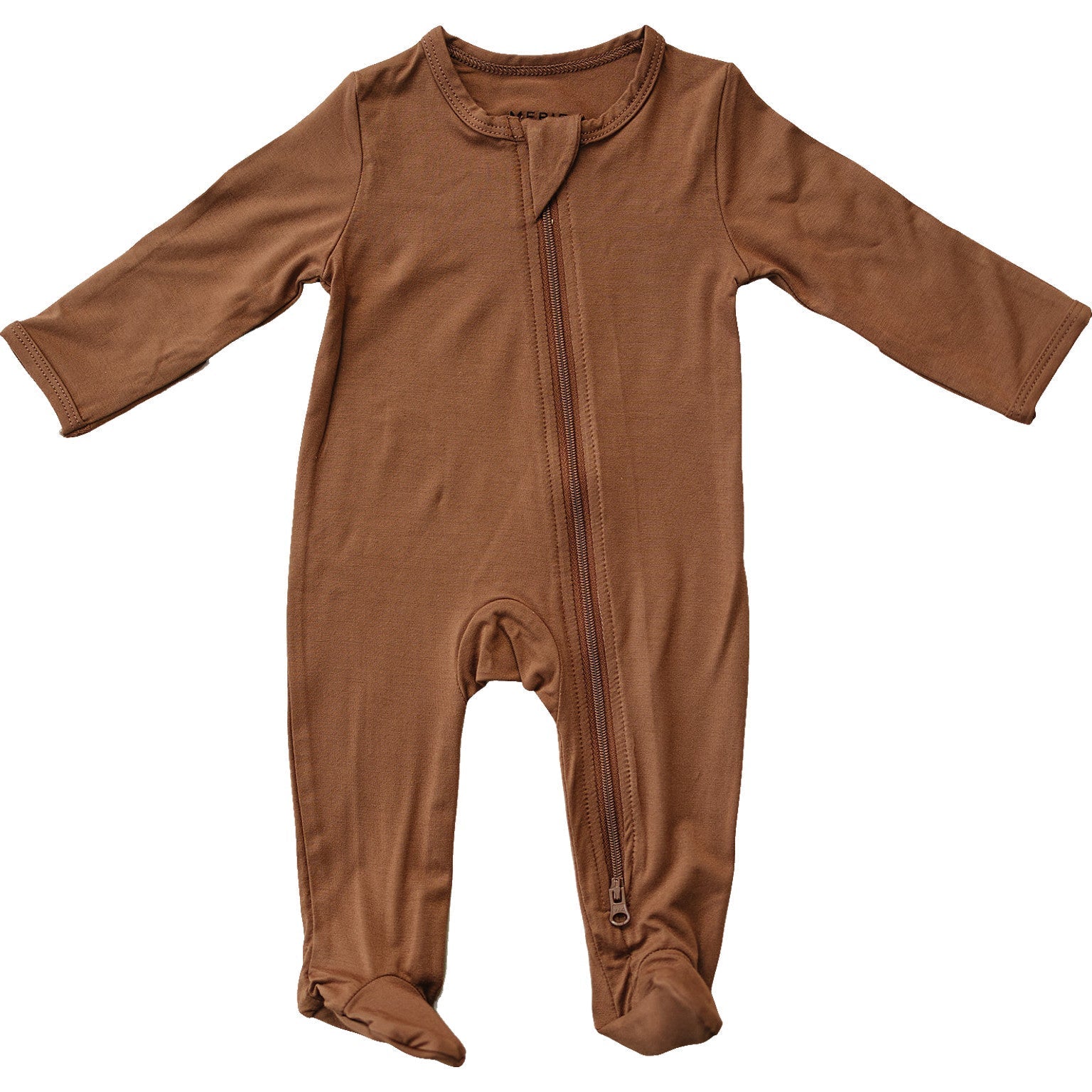 Mebie Baby Rust Bamboo Zipper Footed Baby Onesie Mebie Baby With Double Zipper - 