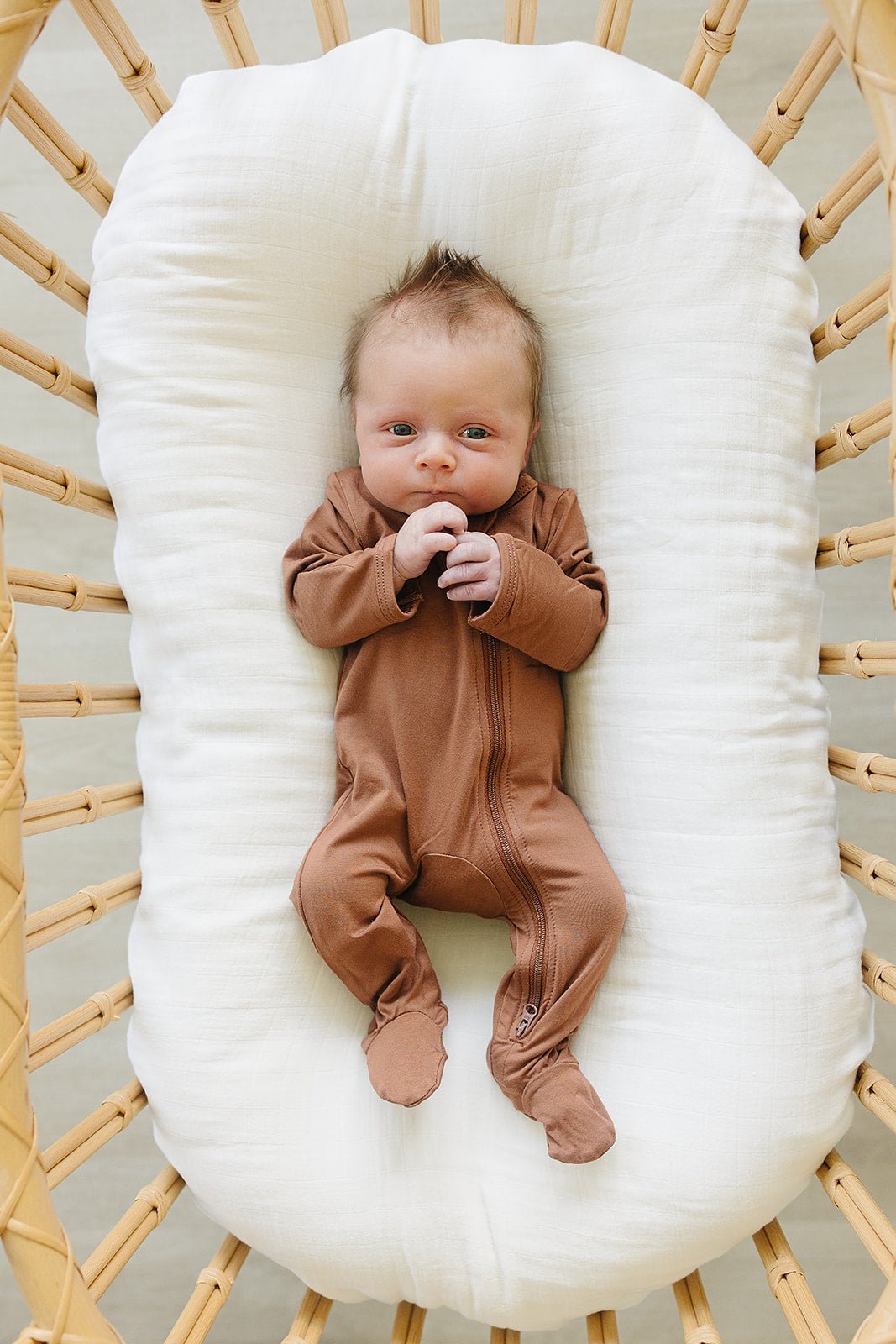 Mebie Baby Rust Bamboo Zipper Footed Baby Onesie Mebie Baby With Double Zipper - 