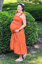 PinkBlush Rust Bow Strap Tiered Maternity Midi Dress - 