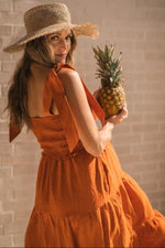 PinkBlush Rust Bow Strap Tiered Maternity Midi Dress - 