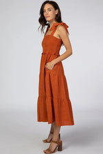 PinkBlush Rust Bow Strap Tiered Midi Dress - 