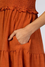 PinkBlush Rust Bow Strap Tiered Midi Dress - 