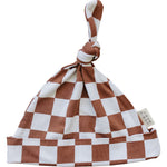 Mebie Baby Rust Checkered Bamboo Rayon Gender Neutral Newborn Knot Hat Soft Stretchy - 